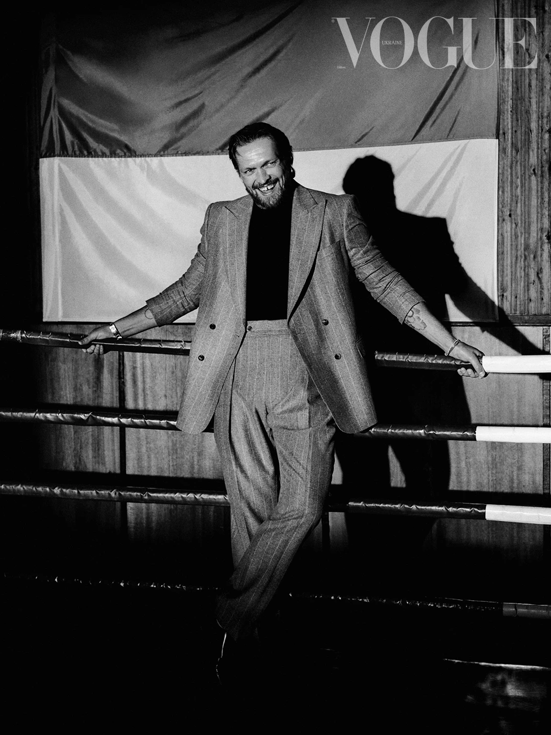 Wool jacket and trousers, leather shoes, all by Richard James