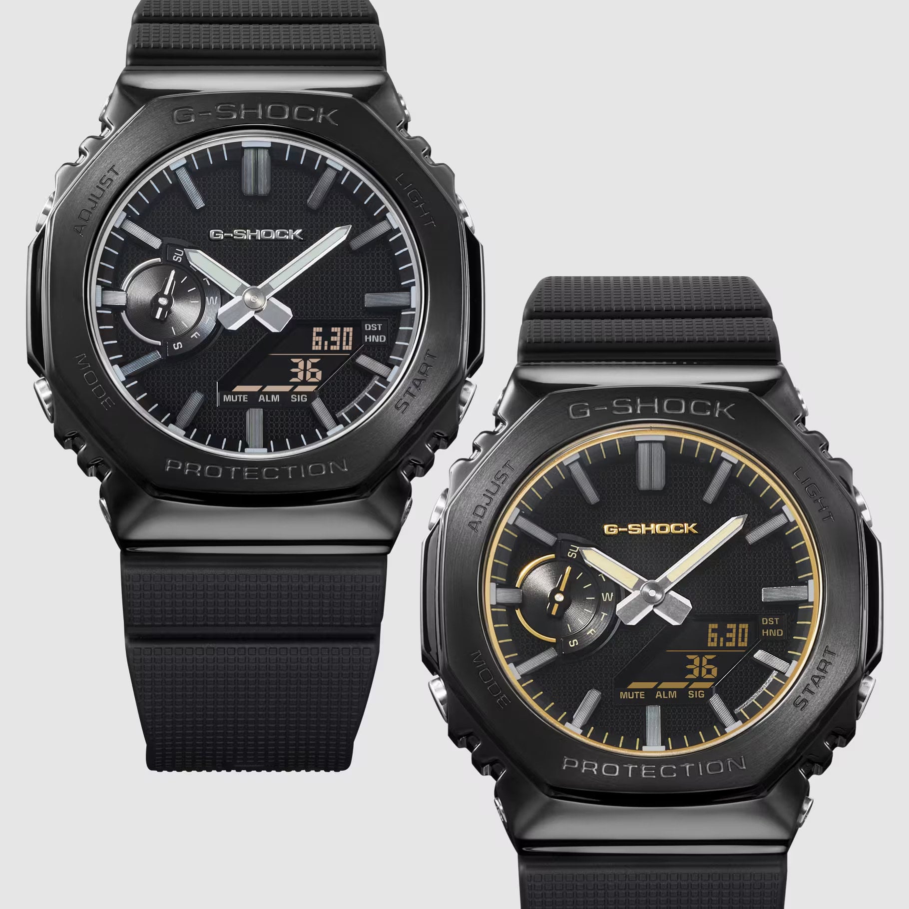 Моделі G-Shock GM-2100LXB-1A (ліворуч) та GM-2100LXB-1A9 (праворуч) у сталевих корпусах з іонним покриттям.