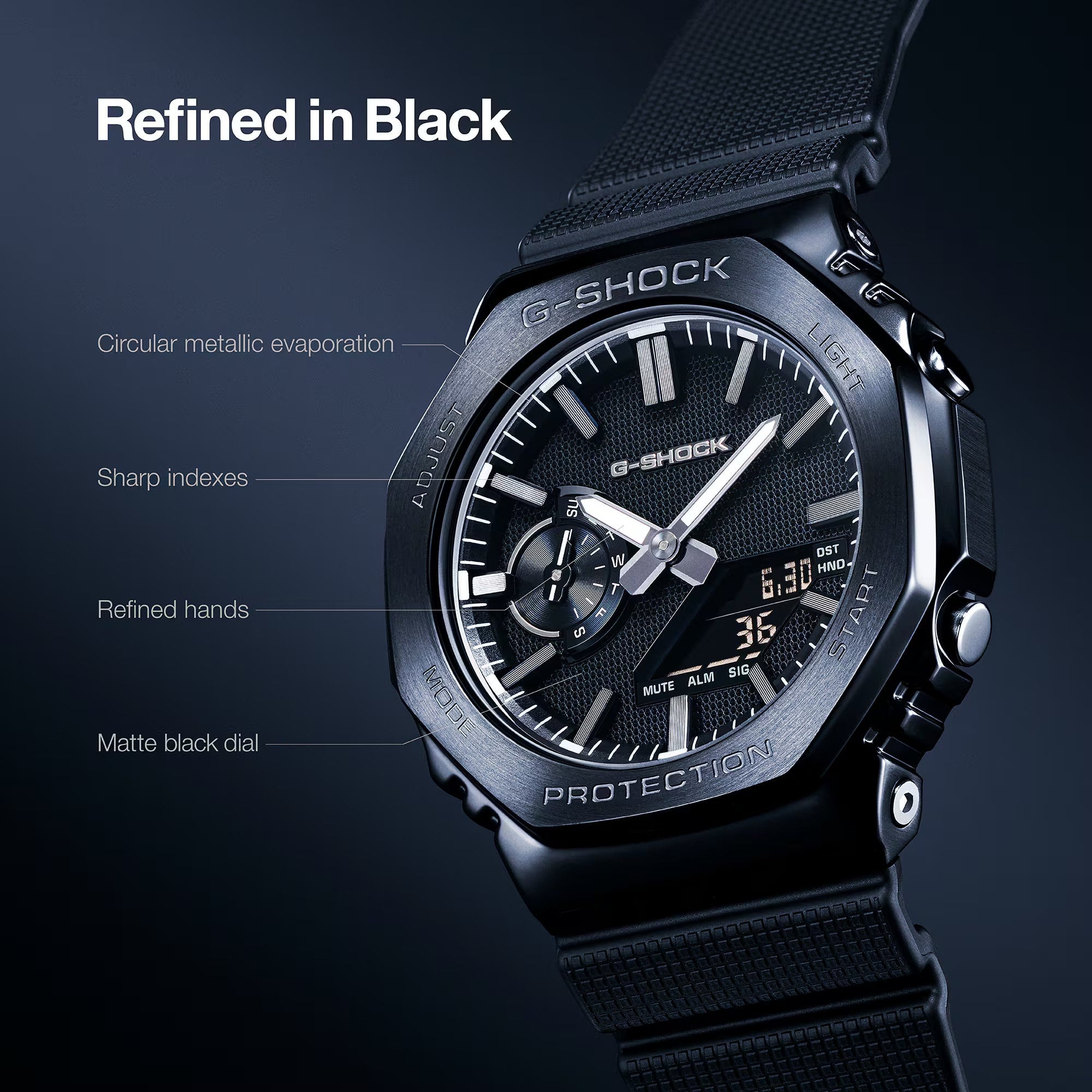 Рекламне зображення нової лінійки G-Shock Luxe Black на ринку США.