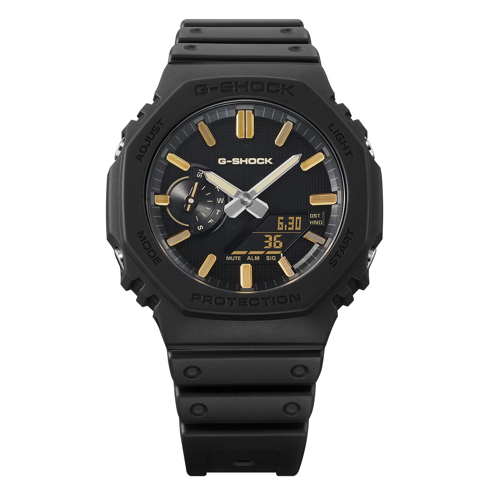 Годинник Casio G-Shock GA-2100LXB-1A9 із золотистими акцентами.