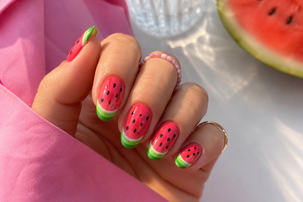 Watermelon nails.
