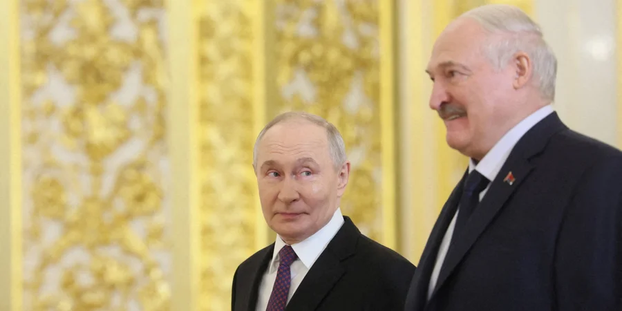 Російський диктатор Володимир Путін та білоруський диктатор Олександр Лукашенко у Москві, 26 лютого 2026 року (Фото: Maxim Shipenkov/Pool via REUTERS)