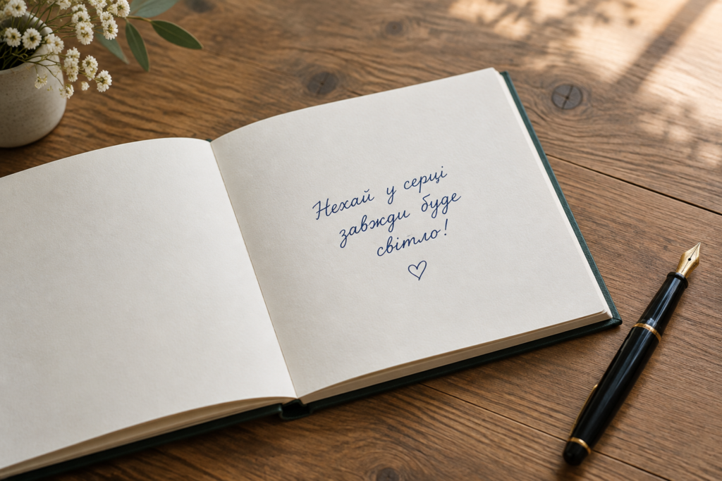 Відкрита книга автографів з ручним написом українською