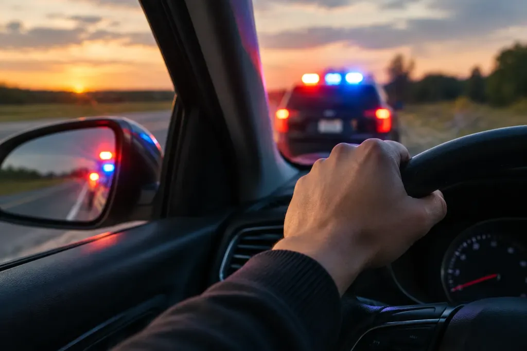 рука на кермі автомобіля на узбіччі під час аварійної зупинки